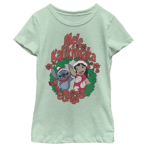 Disney Lilo Mele Kalikimaka Stitch Girl's Heather Crew Tee - Main Image