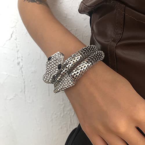 Sakytal Punk Snake Brcelets Silver Chunky Layered Cuff Bracelet Rhinestone Halloween Bangle Bracelet Jewelry Accessories For Women And Girls #TOP4