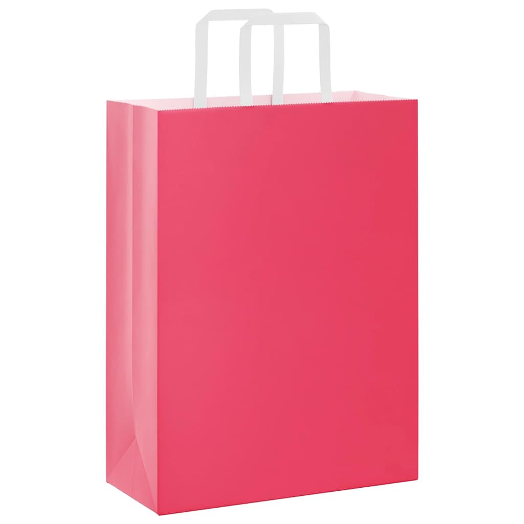 Bolsas de papel kraft con asas rosa 26 x 12 x 35 cm, juego de 250 piezas, bolsas de compras de papel reciclable para compras, fiestas y envoltura de regalo