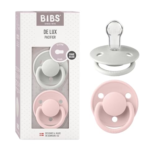 Image of BIBS Pacifiers - De Lux Collection | BPA-Free Round Nipple | Silicone | Made in Denmark | Set of 2 Blossom /Haze Color Premium Soothers | Size One Size
