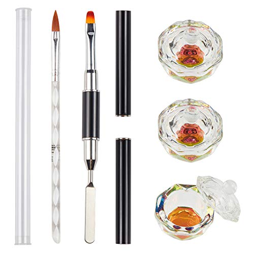 Kit Nail Art Manucure 5 Pièces avec 3 Coupes en Verre et Pinceaux Doubles