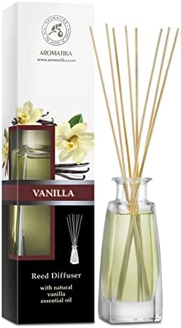 Reed Diffuser with Natural Essential Oil Vanilla 3.4 Fl Oz (100ml) - Scented Reed Diffuser - Gift Set with Bamboo Sticks - Best for Aromatherapy - SPA - Home - Office - Fitness Club