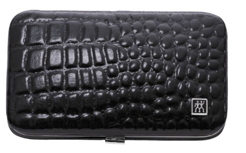 ZWILLING Maniküre Set Pediküre Kit, Nagelpflege Komplettset, Rindleder, Kroko Edition, 3-teilig, Schwarz