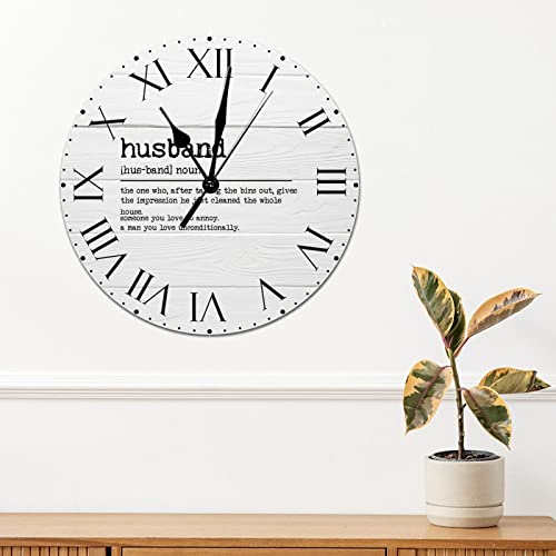 Husband-Definition-PVC-Wall-Clock-Primitive-Sayings-Numeral-Clocks-with-Roman-Numerals-Typography-Art-Print-12in-Battery-Operated-Round-Wall-Clock-Decor-for-Kitchen-Home-Office-Bedroom-Living-Room Husband Definition PVC Wall Clock Primitive Sayings Numeral Clocks with Roman Numerals Typography Art Print 12in Battery Operated Round Wall Clock Decor for Kitchen Home Office Bedroom Living Room