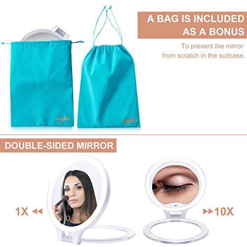 Foldable Double Sided Tabletop Mirror - Rechargeable Lighted Magnifying Mirror 10 X And 1X，3 Colors Light - Adjustable Foldable Handle For Makeup/Travel And Blackhead Removal. #TOP4