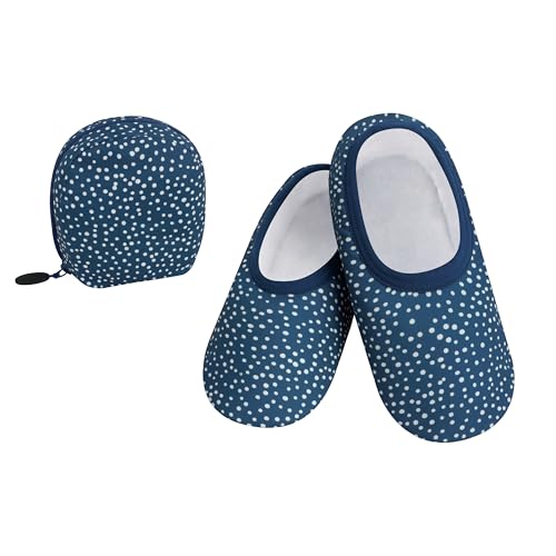 Image of Snoozies Skinnies Packable and Foldable Travel Slippers for Women with Zipper Pouch, Soft Sherpa-Lined Slipper Socks Non-Skid