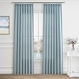 Aersas Light Blue Pinch Pleated Linen Curtains 84 Inches Long 2 Panels Baby Sky Blue Living Room Curtain Pleat Coastal Semi Sheer Back Tab Rod Pocket Drapes for Bedroom Nursery Kids Room 40x84