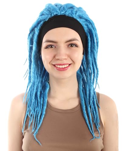 HPO Adult Women's Blue Dreadlock Wig, Multiple Color option, Breathable Capless Design, Best for Halloween