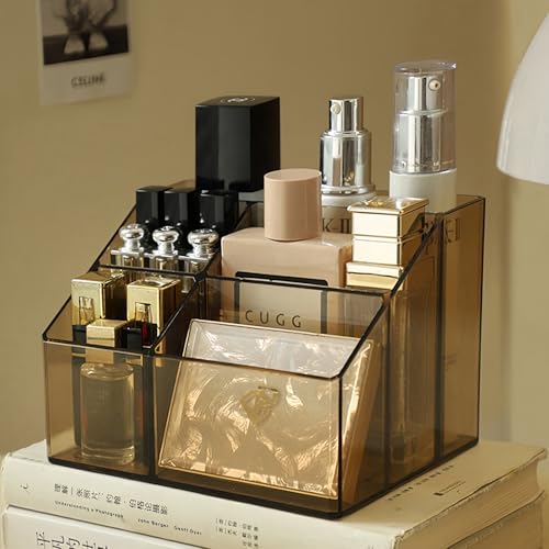 SLHEQING Make Up Organizer, Kosmetik Organizer mit 5 Fächer, Acryl Bad Organizer, Make up pinsel organizer, Schminktisch Organizer für Skincare, Eyeliners, Lippenstifte