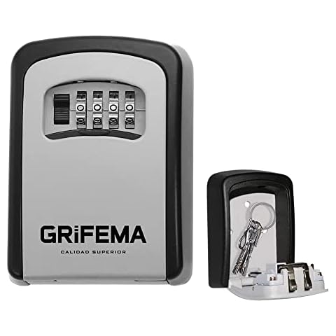 GRIFEMA GA1003 Key Safe Wall Mounted, Large Capacity Key Lock Box Outdoor,Waterproof Key Safe Box with 4 Digit Combination, Key Lock Cabinet for Spare House Keys, with Slide Cover, Gray, Medium Size Cover