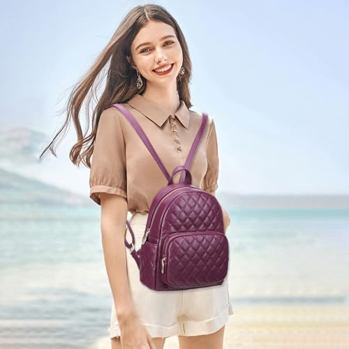 Image of Quilted Small Backpack for Women PU Leather Casual Handbag Daypack Purse | Stylish Quilted Design, water-resistant premium PU leather, matches all daily outfits, lightweight for everyday carry