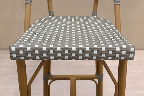 PURPLE LEAF Outdoor Counter Height Bar Stools Set of 2 25" French Country Patio Rattan Bar Stool Chairs with Teak Print Finish Outdoor Armless Barstools for Porch Garden Indoor Kitchen, Grey - Image 9