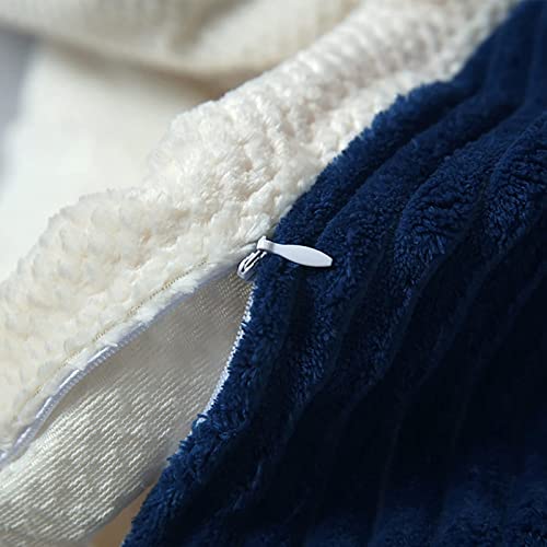 Luxury Corduroy Duvet Cover Extra Thick & Warmth Quilt Cover With Zip & Tie Bedding Set With 2 Pillowcase-Blue 220X240Cm(86"X94") #TOP4