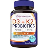 Doctor's Recipes Vitamin D3 K2 with Probiotics for Women & Men, 10000 IU D3, 200 mcg K2 for Bone & Immune Health, 50 Billion CFU Probiotics with Akkermansia Muciniphila for Gut Balance, 60 Caps
