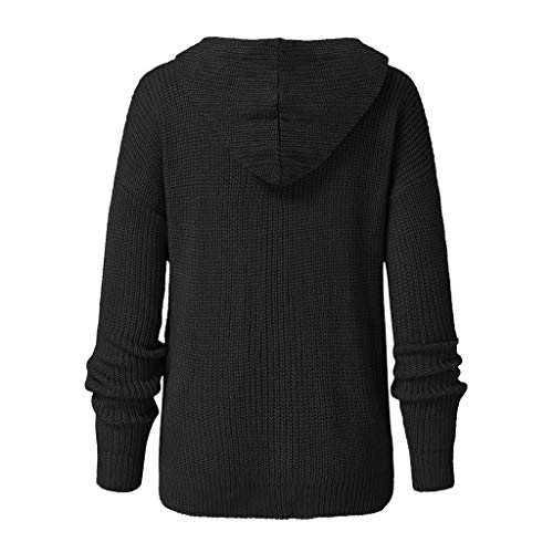 Coat Jacket Knit Hooded Sweater Women's Cardigan Zipper Thick Big Sweater Surf Sweater Women (Black, S) #TOP4