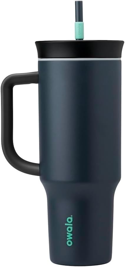 Stainless Steel Triple Layer Insulated Travel Tumbler with Spill-Resistant Lid, Straw, and Carry Handle, 1185ml, Gray (Foggy Tide)