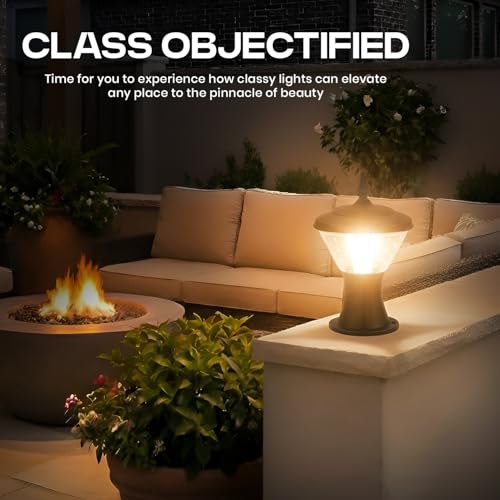 Image of Gigawatts GWSRWW-01 Outdoor Gate Light - 12W Integrated Light 101% Rust & Waterproof Polycarbonate, ABS, PP Pillar Lamp Base Mount Black Exterior Fixture for Garden, Boundary & Home Entrance