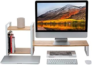 JackCubeDesign Bamboo Monitor Stand Computer Riser with 2-Tier Desktop Bookshelf Countertop Bookcase,Book Storage