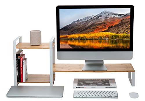 JackCubeDesign Bamboo Monitor Stand Computer Riser with 2-Tier Desktop Bookshelf Countertop Bookcase,Book Storage