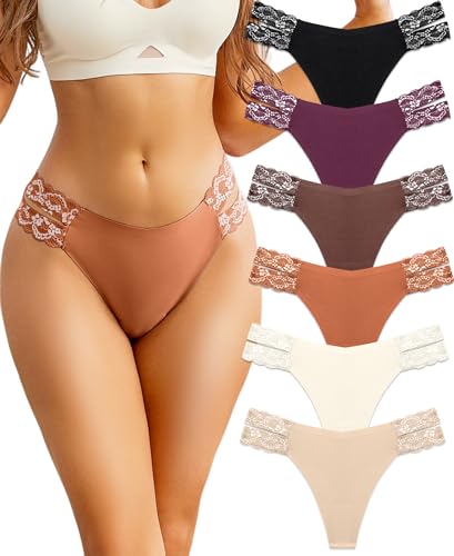 BeReady String Tanga Damen Nahtlos Sexy Spitze Tanga Damen Seamless Slips Damen Spitzen Unterhosen Damen Nahtlose Unterwäsche Mehrpack 6er Pack