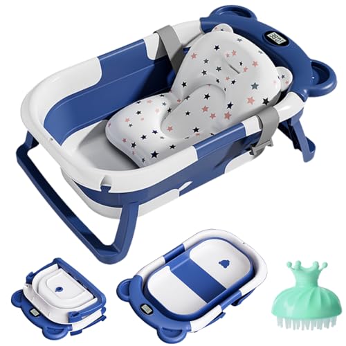 Image of Baby Bathtub, Baby Waterproof Non-Slip Bath Support Tub for 0-36 Months Infant Newborn with Drain Hole + Baby Bath Tub Cushion