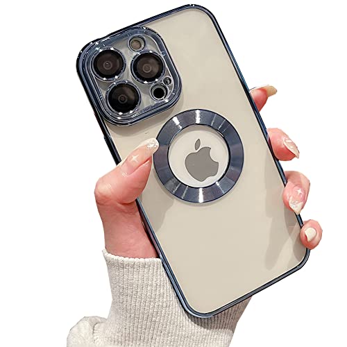 for iPhone 12 Pro Max Case with Camera Lens Protector, Logo View for Women Men, Soft Slim Phone Cases for iPhone 12 Pro Max Clear Ultrathin Back Cover (12ProMax,Blue)