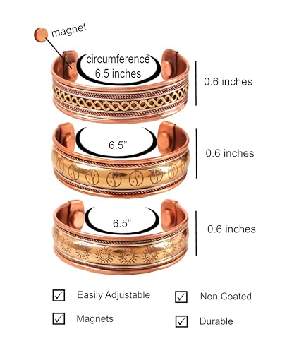 Image of Touchstone copper bracelets | gift for men women |adjustable 100% pure solid real magnetic jewelry | handmade bracelet set combo | rope braided tibetan bangles.
