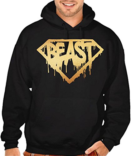 Interstate Apparel Gold Dripping Super Beast Men's Black Pullover Hoodie Sweater Large Black
