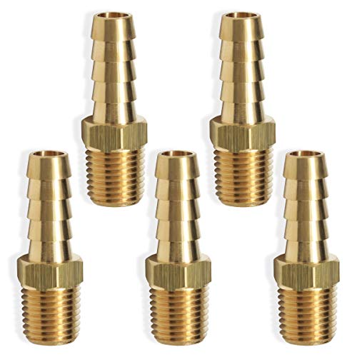 Boeray Brass Hose Barb Fittings 3/8 Inch Barb To 1/4 Inch Male Npt Thread Air Hose Fitting Adapter Pack Of 5 #TOP5