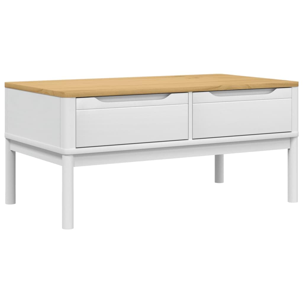 Table basse Floro en bois de pin massif blanc avec tiroirs
