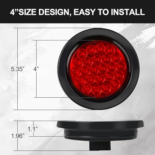 Image of 4 Pcs 4 inch Round Red LED Trailer Tail Light, 4 Inch Round Led Stop Turn Tail Lights Brake Trailer Lights for RV Trucks, Rubber Grommets and 3-Prong Wire Pigtails Included [DOT Certified]