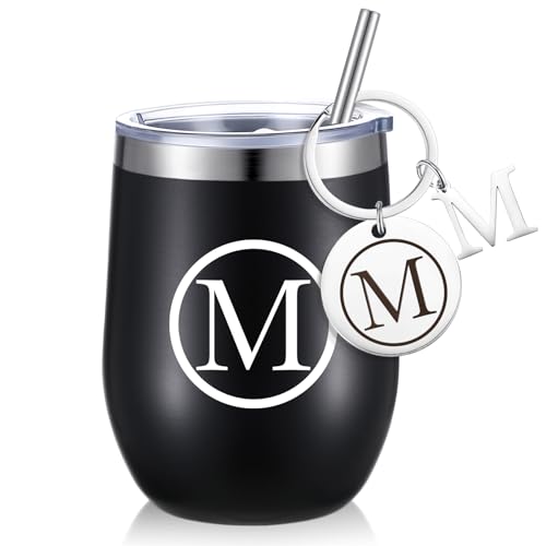 Dandat Personalized Wine Tumbler Cup with Keychain 12oz, M Style