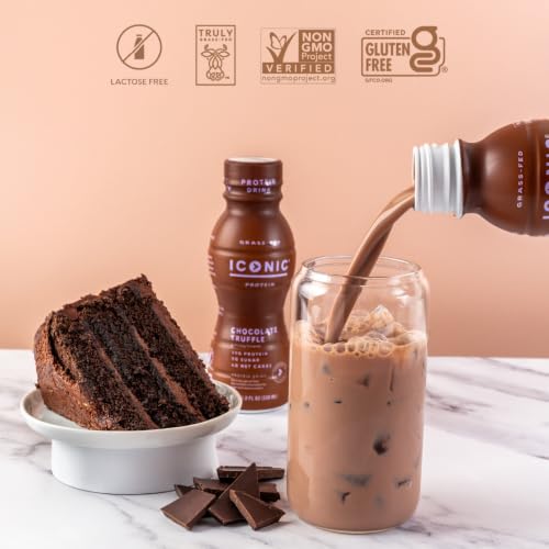 Image of Iconic Protein Drinks, Chocolate Truffle (12 Pack) - Sugar Free & Low Carb - 20g Grass Fed Protein - Lactose Free, Gluten Free, Non-GMO, Kosher - Keto Friendly Protein Shakes