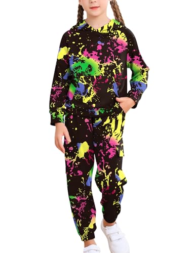 LecGee Kid Girls 2 Piece Outfits Tie Dye Hoodie Sweatsuit Sets Long Sleeve Pullover Sweatshirt and Jogger Pants Set