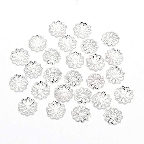 AGCFABS 200pcs 9mm Silver Flower Petal Beads Caps Bulk End Spacer Charms Bead Caps For Jewelry Making Accessories DIY Supplies (Silver, 9mm(0.35 inch))