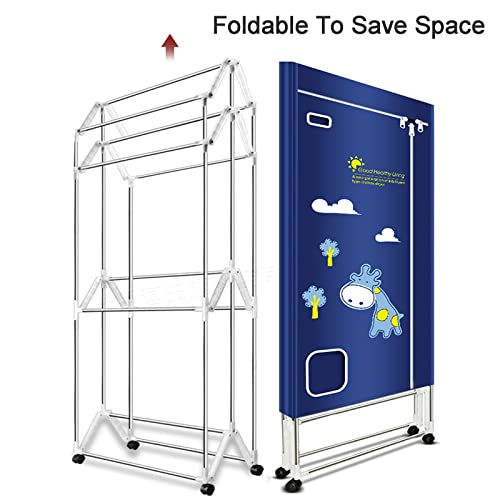 Portable Electric Clothes Dryer, With Anion Technology - Double-Tier Folding Clothes Horse Rack, Remote Control, Energy Saving - Clothes Airer 1500W, 1.5 Meters Heated Airer - Image 5