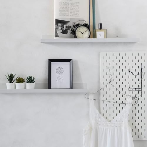 Image of 24 Inch Set 2 White Wall Shelf - Metal Floating Shelf for Wall, Wall Mounted Shelves, Modern Wall Shelf for Bedroom & Living Room Storage, Minimalist Wall Mount Shelf (60.96 CM Long X 24 CM deep)
