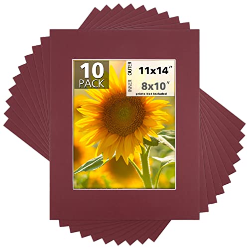 Mat Board Center 10 Pack 11x14 Photo Mats for 8x10 Picture - Maroon