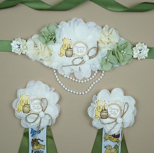 Spelable 3 Pack Winnie Mom To Be Sash Daddy To Be Corsage Pins Flower cover