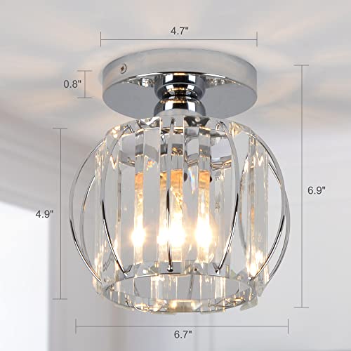 Lcaoful Semi Flush Mount Ceiling Light Fixture 2-Pack Mini Crystal Chandelier Hallway Light Fixtures Ceiling Chrome Modern Metal Cage E26 For Hallway Entryway Porch Closet Foyer Hall (Silver) #TOP2