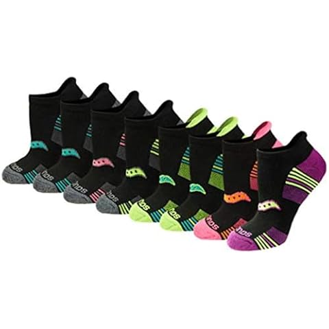 Saucony Women's Heel Tab Athletic Socks, Black Assorted (8 Pairs), Medium Cover