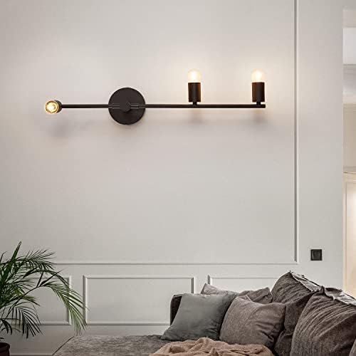 Yenigy Bedroom Wall Sconces,3 Lights Matte Black Vintage Lighting, Modern Wall Mounted Lights,Porch Hallway Wall Lamp for Living Room Bedroom Bathroom Mirror (E26 Base)