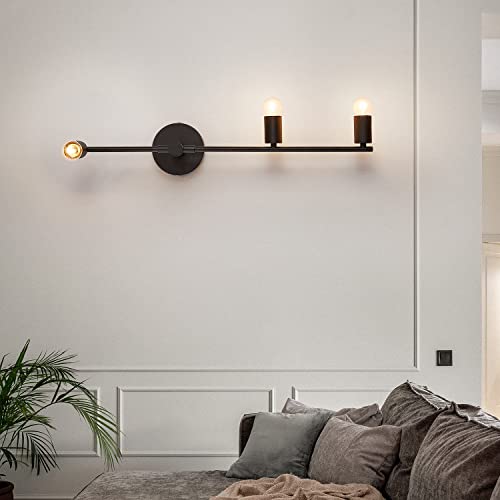 Yenigy 3 Lights Matte Black Vintage Lighting, Bedroom Wall Sconces, Modern Wall Mounted Lights, Porch Hallway Lamp for Living Room Bedroom Bathroom Mirror (E26 Base) (Black, 1) by Yenigy - Used condition - Image 2