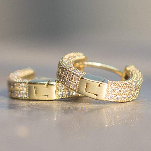 Men's Women's Elegant Luxury Fashion Round Circle Fully Iced 5A Cz Yellow Gold 925 Sterling Silver Cubic Zirconia Huggie Small Hoop Earrings Gifts For Men Women2