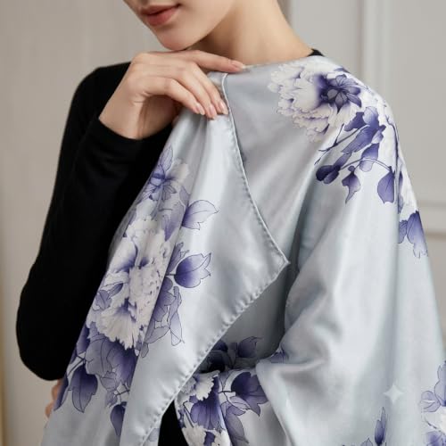 Image of Women's Floral Printed Silk Scarf | Premium Soft Lightweight Stole & Shawl | Fashion Neck Wrap for Wedding, Evening, Travel & Daily Wear | 180 x 90 cm