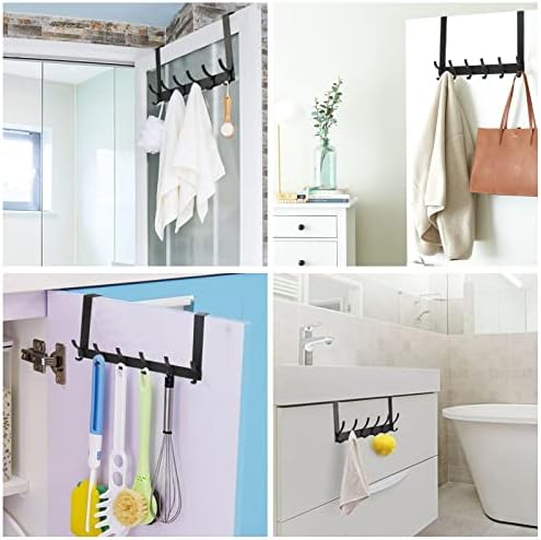 LISSUDA 2 Packs Over Door Hanger Over The Door Hook Hanger with 6 Dual Hooks Towel Door Hanger Heavy-Duty Over Door Coat Rack for Clothes Jackets Bags Hat Dressing Gowns Bedroom Aluminum Alloy Black