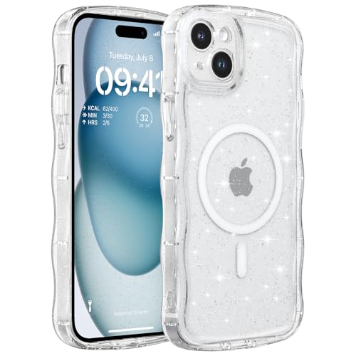 ZTOFERA for iPhone 15 Plus �P�[�X,MagSafe �Ή�,�N���A �L���L�� �J�[���[ �E�F�[�u �t���[�� �����p ���̎q�p �j���p,iPhone 15 Plus �p�X�}�z�P�[�X,����