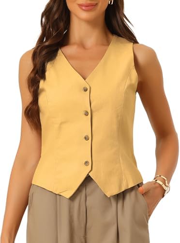 Gilet Femme Allegra K - Coton Et Lin, Col V, Sans Manches - Décontracté, Idéal Pour Le Printemps/été