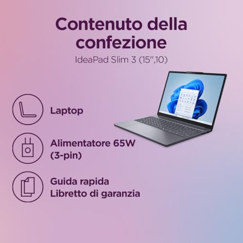 Lenovo Ideapad Slim 3 Notebook 15.3'' Ips Wuxga (1920X1200), Amd Ryzen 7 7735HS, Ram 16GB, 512GB Ssd, Windows 11 Home, Wifi 6 - Luna Grey - 10