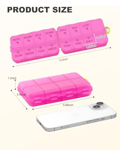 Image of Pill Organizer Travel Medicine Case - Travel Pill Case with Etched Labels, Daily Travel Medicine Case Holder